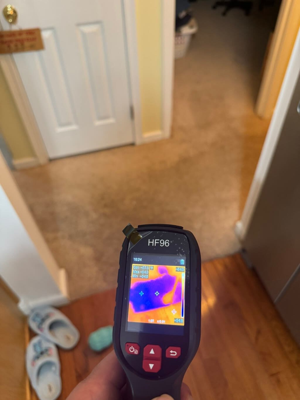 thermal imaging camera mapping hidden water under hallway flooring, Woodbridge, VA