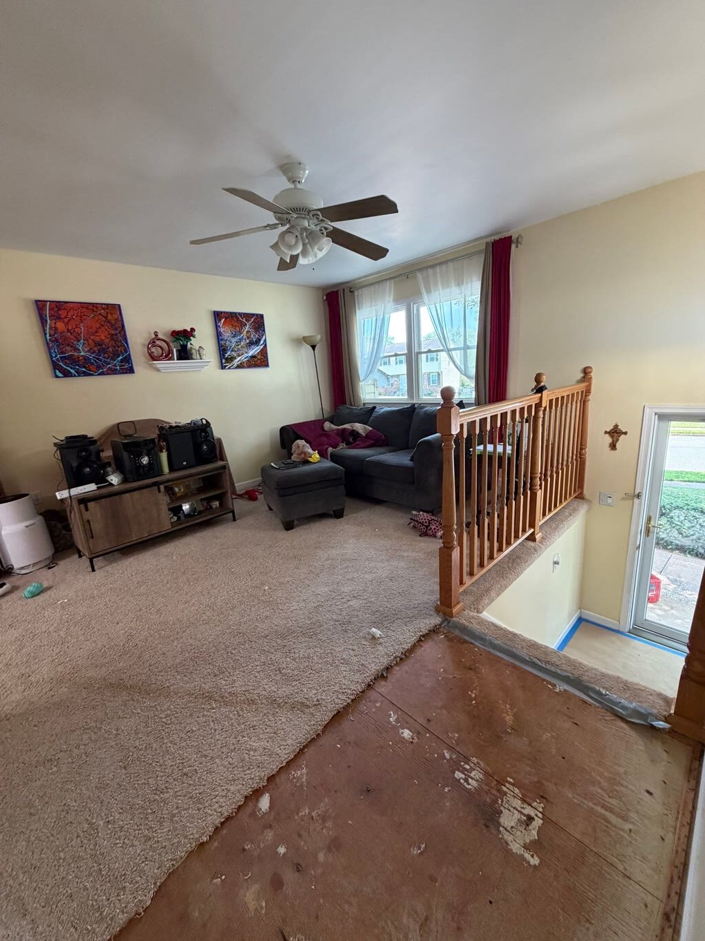 living room cleared to subfloor, dried and ready to rebuild, Woodbridge, VA