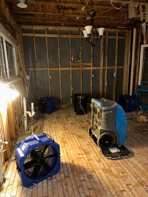 structural drying fleet across gutted room, Manassas VA
