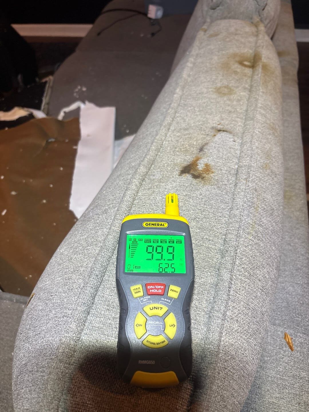 moisture meter reading 99.9 percent near-saturation, Manassas VA